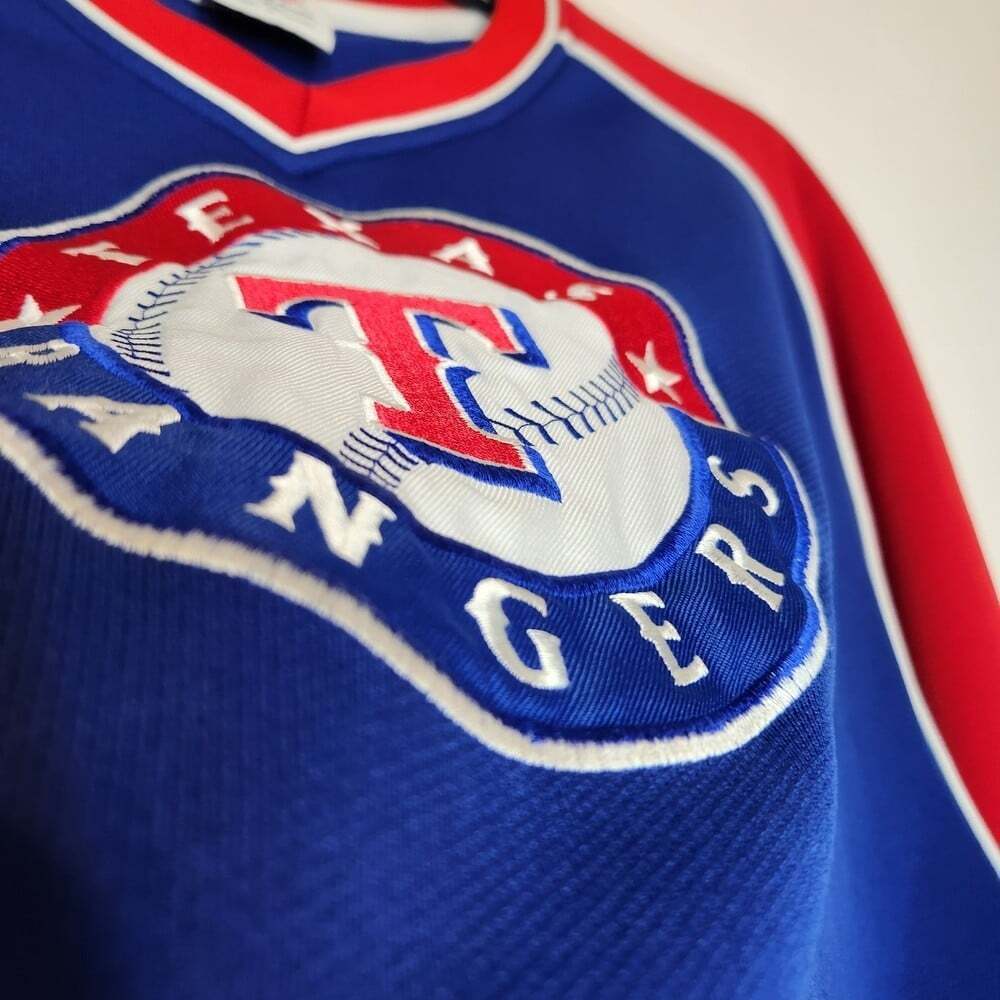 Texas Rangers True Fan XL Blue and Red Mens Jersey With Embroidered Front - Picture 5 of 9